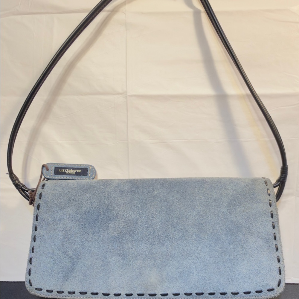 Liz Claiborne Blue Suede Leather Shoulder Bag Vintage Y2K Minimalist